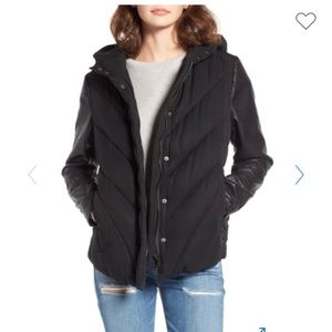 Blank NYC puffer jacket with leather sleeves